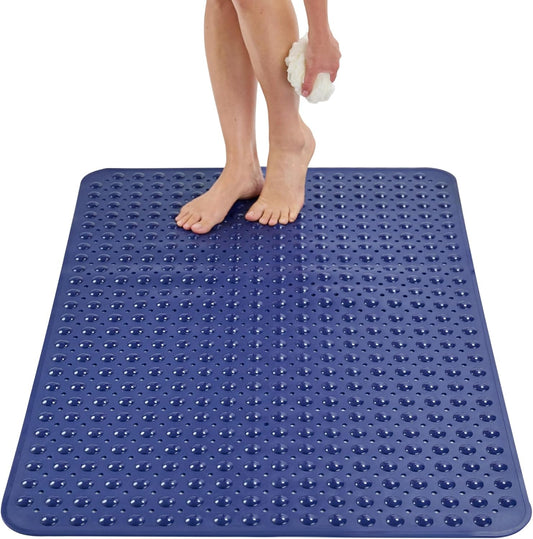 ENKOSI Extra Large Shower Mat Non Slip - 47 x 32 inch - XL Bathroom Shower Mat - Large Shower Matts for Shower Stall Floors - Secure Suction Cups and Drain Holes (47x32 Navy Blue)