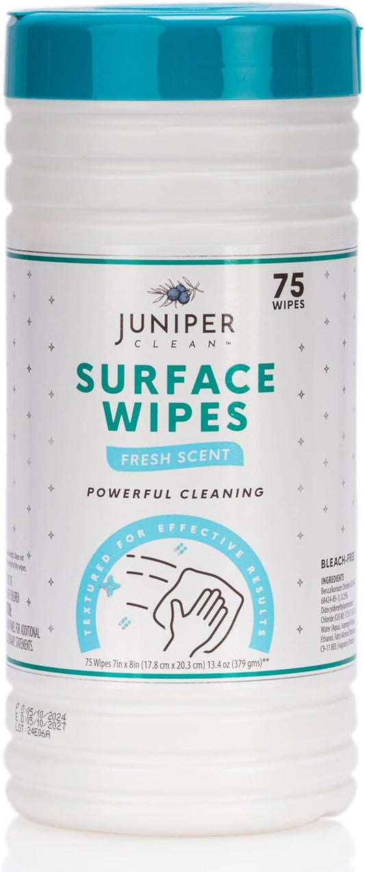 1 Pack Surface Cleaning Wipes Bleach Free, All-Purpose Cleaner for Bathroom, Kitchen, Office, 75 Count Canister, 7.5" x 7" Sheet, Fresh Scent, Lint Free & Durable