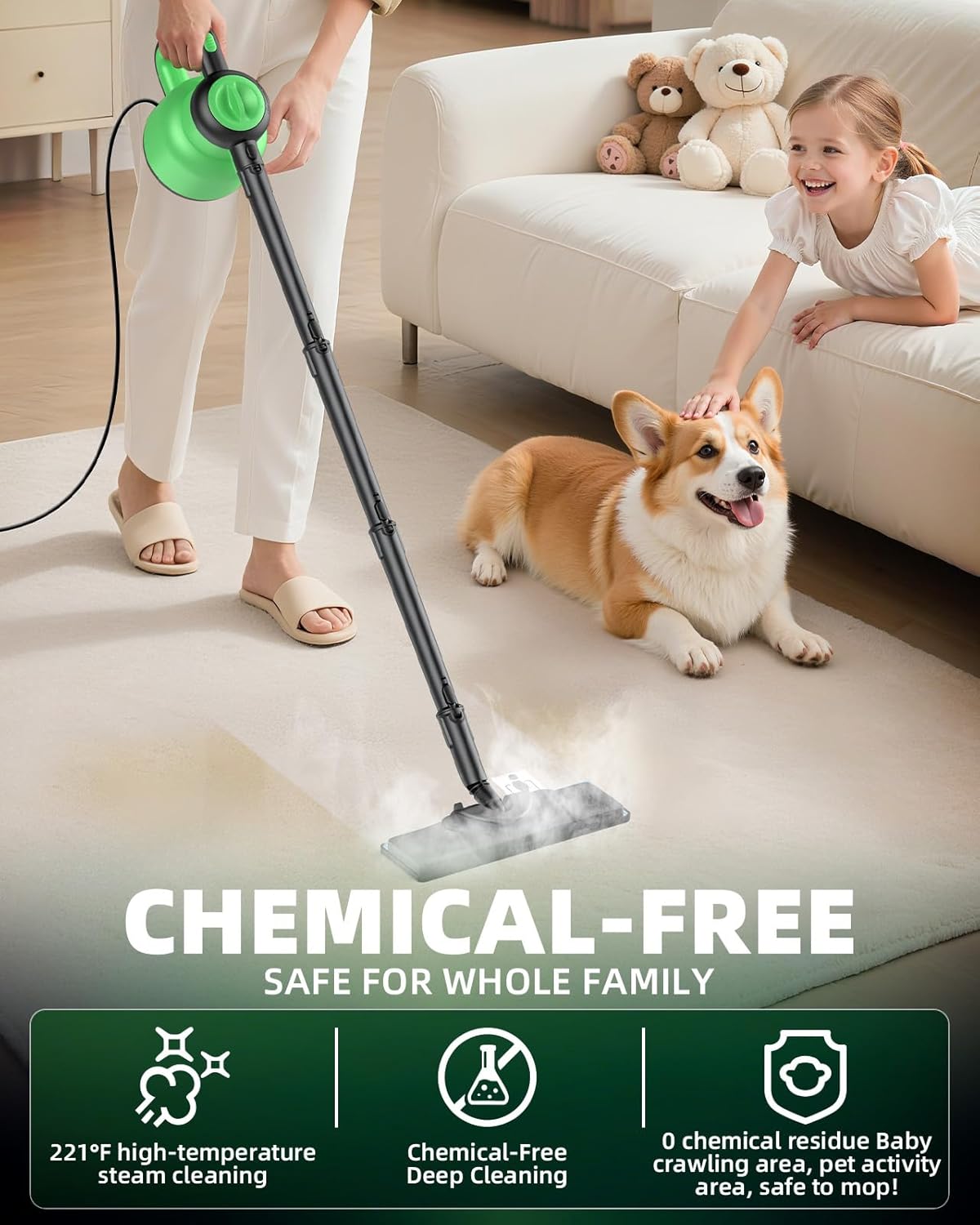 Steam Mop - Detachable Handheld Steam Cleaner & Floor Steamer with 12 Accessories, Multi-Purpose Powerful Steamer for Home Cleaning, Floors, Windows, Furniture, Tiles & Grout