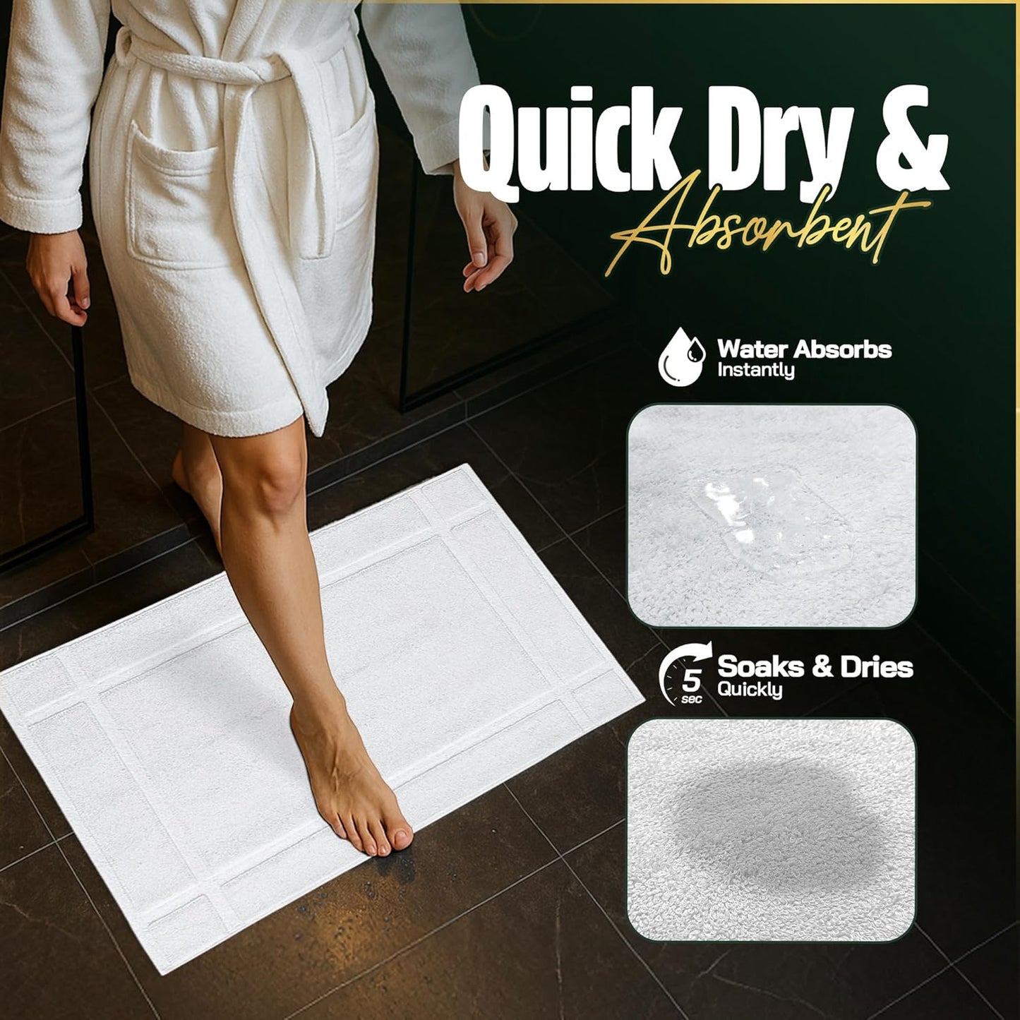 Pearl Linens Pack of 6 100% Cotton Bath Mat 20X30 inches, Soft & Absorbent Quick Dry Bathroom Mat Set, Not Bathroom Rugs, After Shower Mat, Bath Tub Mat, 687 GSM, Machine Washable, White