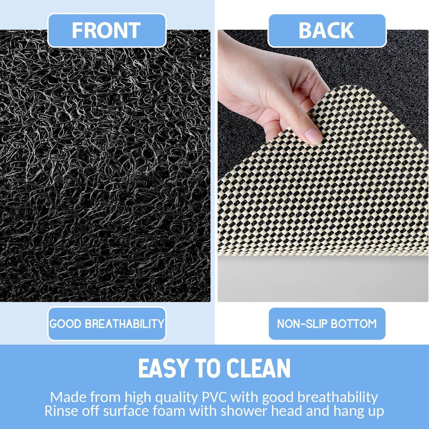 Non-Slip Bathtub Mat, 2 Pack Anti Slip Shower Mat, Fast Drying Bathtub Mats, Foot Scrubber Mat, Anti Slip Mat for Tub, Floor, Bathroom, Kitchen, Home, Hotel (Black 24"×16"+24"×16")