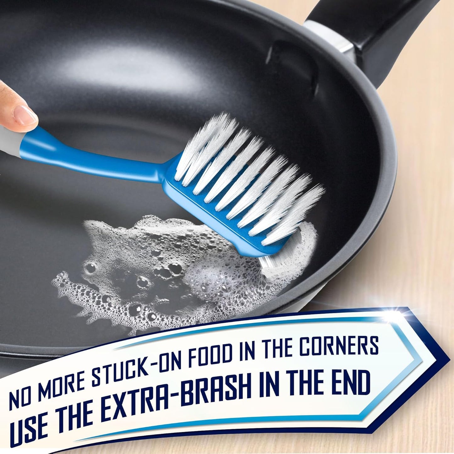 Dish Brush Set of 4 - Kitchen Scrub Brushes with Non-Slip Long Handle for Cleaning, Scrubber, Dishwashing, Dishes, Bottles, Straws, Cups, Pots & Sink, Blue