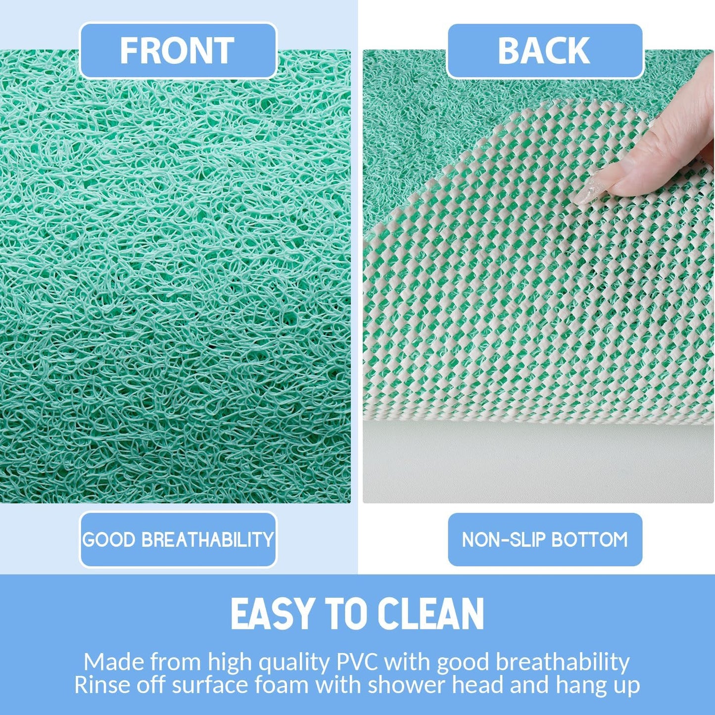 Non-Slip Bathtub Mat, Anti Slip Shower Mat, Fast Drying Bathtub Mats, Foot Scrubber Mat, Anti Slip Mat for Tub, Floor, Bathroom, Kitchen, Home, Hotel (Light Green 40"×28")