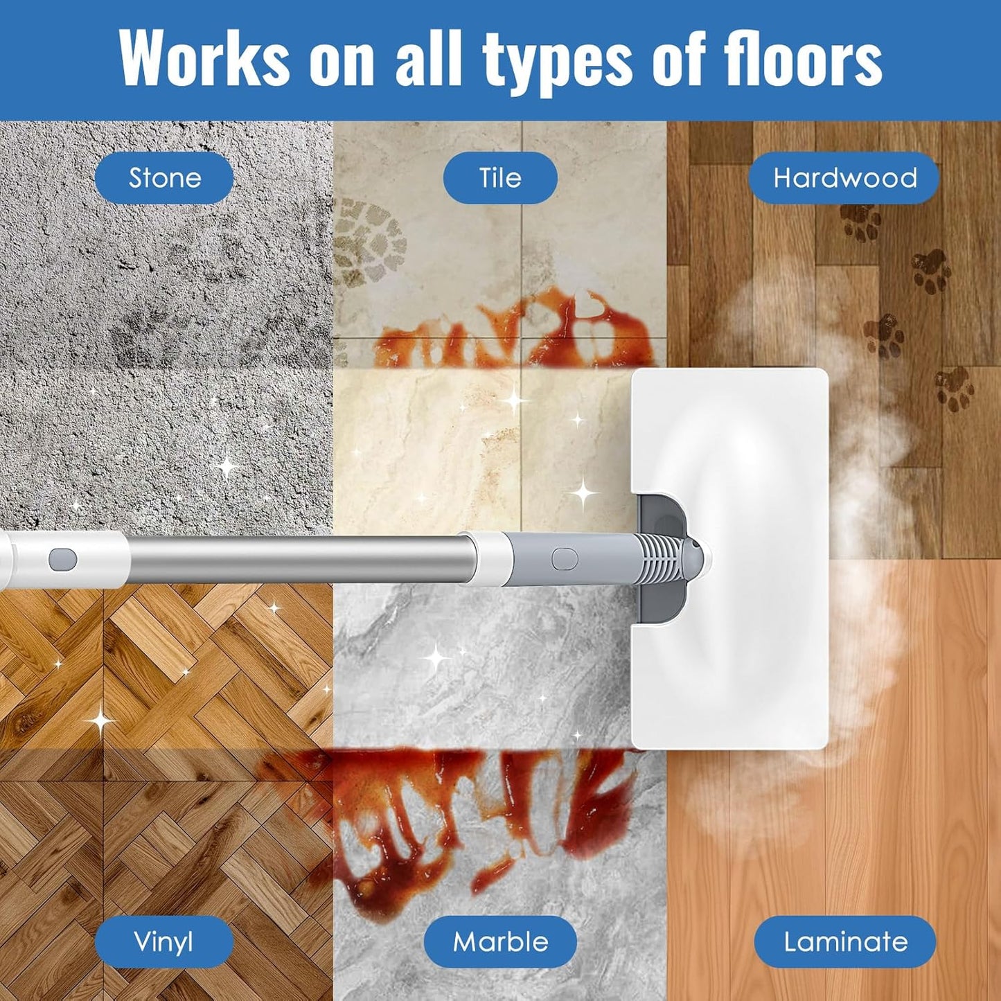 FEPPO Steam Mop with Detachable Handheld Steam Cleaner for Home and Floor Cleaning, 10-in-1 Multi-purpose Attachments & 2 Pads, Powerful Steamer for Floors, Hardwood, Tiles,Grout,Windows,Kitchen,Bath