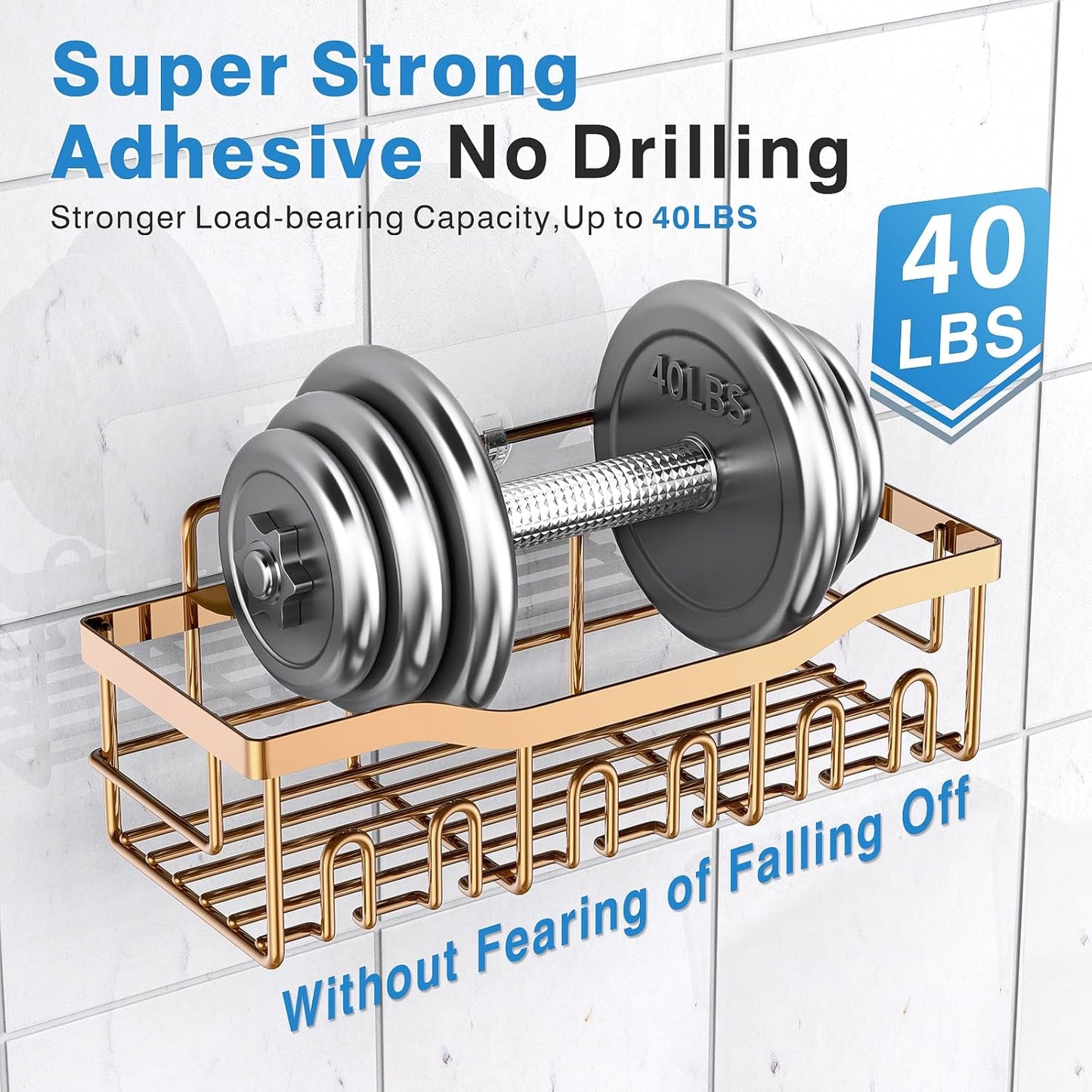 EUDELE 5-Pack Rustproof Stainless Steel Shower Caddy – No Drill Adhesive Bathroom Organizer with Large Capacity, Spacious Shower Shelves for Inside Shower, Kitchen & Home Decor Storage-XL Size