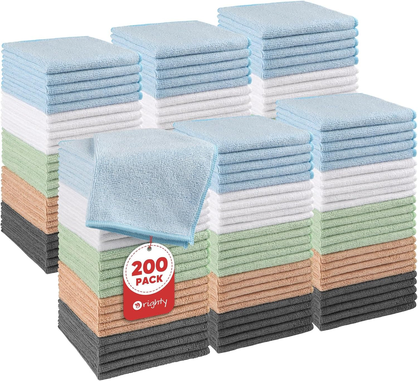 Orighty Wash Cloths Bulk Towels Set 200 Pack, Highly Absorbent and Soft Feel Microfiber Face Cloths, Multi-Purpose Washcloths & Hand Towels for Bathroom, Hotel, Spa, and Gym, 12x12 Inch, Multicolor