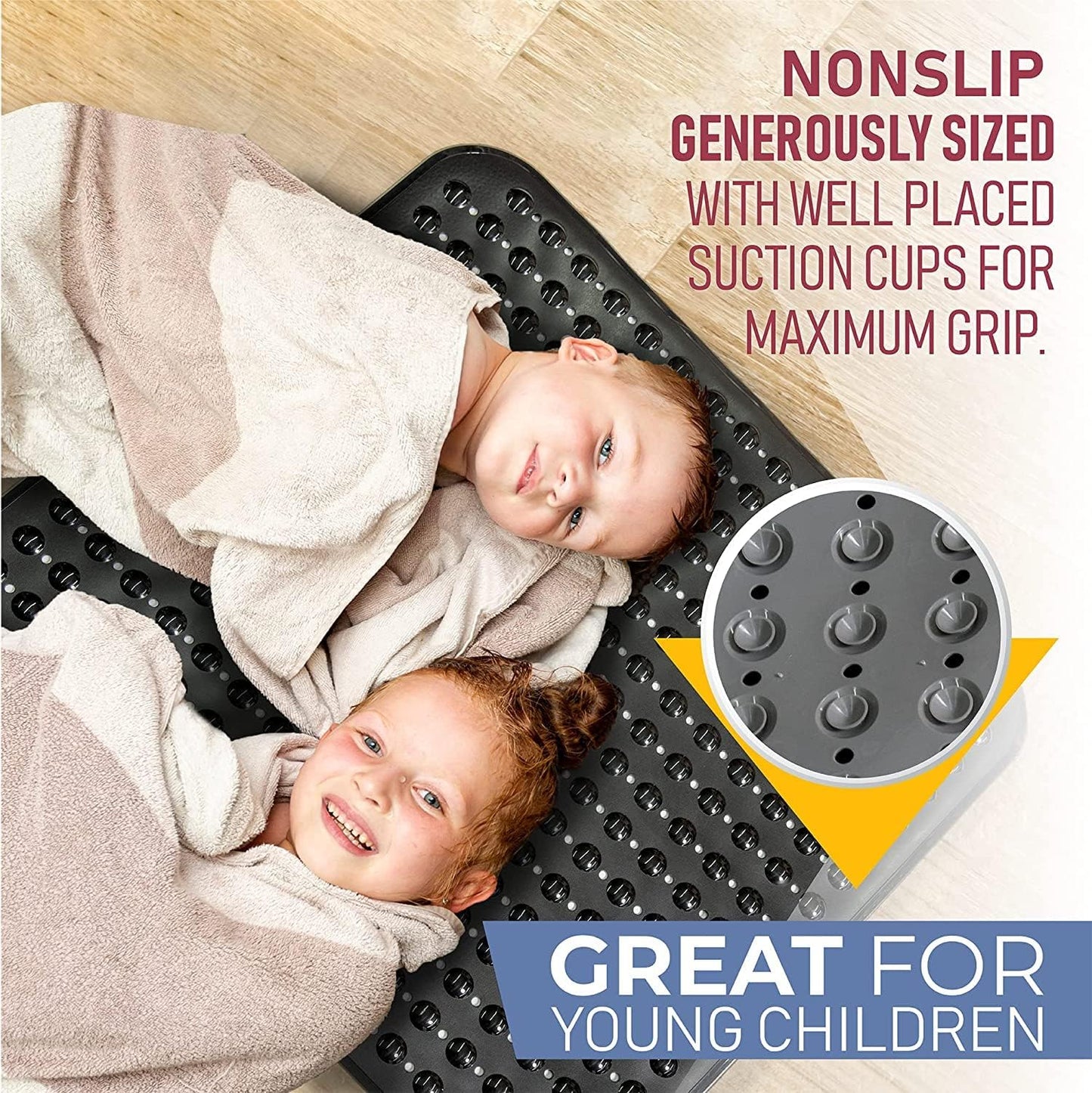 ENKOSI Extra Large Square Non Slip Shower Mat - 31 x 31-inch XL Bathroom Shower Mat - Square Shower Matts for Shower Stall Floors | Secure Suction Cups and Drain Holes (31x31 Pink)