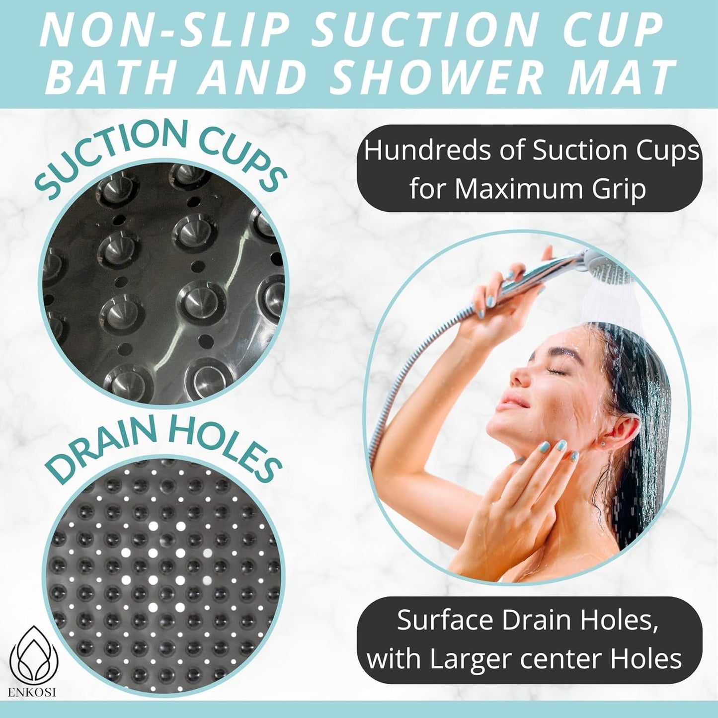 ENKOSI Bath Mat - Large Non Slip Bathtub & Shower Mat - Extra Long 40 x 16 Inch Bathroom Mats for Tub Nonslip Anti Slip Bathmats (40x16 Charcoal 1-Pack)