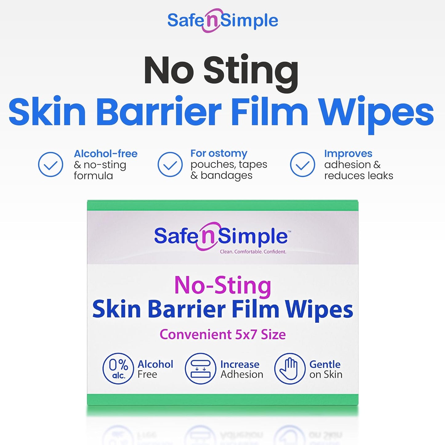 Safe n' Simple Skin Barrier Wipes - 25 Large 5” x 7” Individually Wrapped No-Sting Barrier Film - Skin Prep Protective Wipes - Medical Bandage Barrier Film for Skin