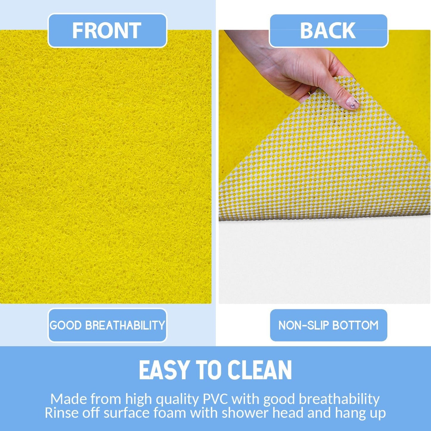 Non-Slip Bathtub Mat, Anti Slip Shower Mat, Fast Drying Bathtub Mats, Foot Scrubber Mat, Anti Slip Mat for Tub, Floor, Bathroom, Kitchen, Home, Hotel (Yellow 32"×17")