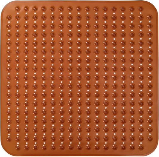 ENKOSI Extra Large Square Non Slip Shower Mat - 31 x 31-inch XL Bathroom Shower Mat - Square Shower Matts for Shower Stall Floors | Secure Suction Cups and Drain Holes (31x31 Clear Brown)