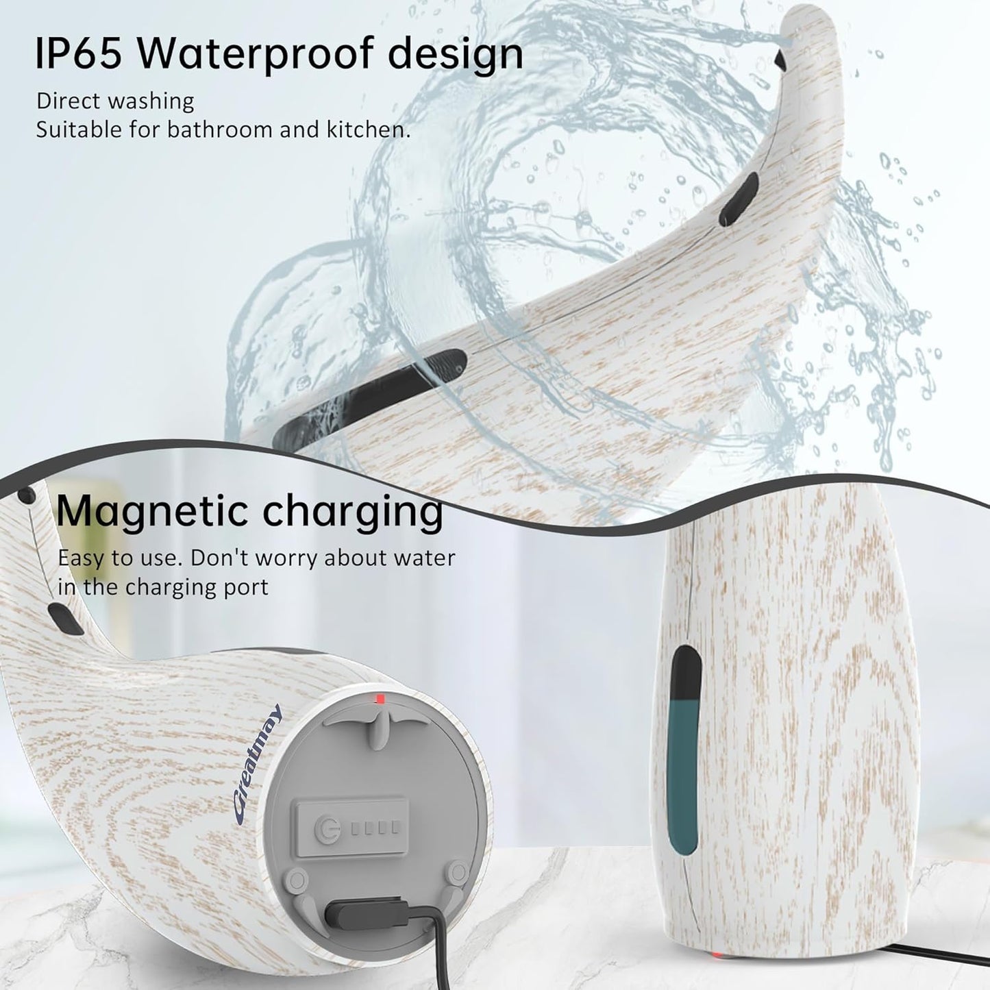 Adjustable Automatic Soap Dispenser Touchless, 4 Adjustable Levels Touchless Sensor Liquid Soap Pump Dispenser，300ml Rechargeable Magnetic Charging Hand Soap Dispenser for Kitchen，Bathroom