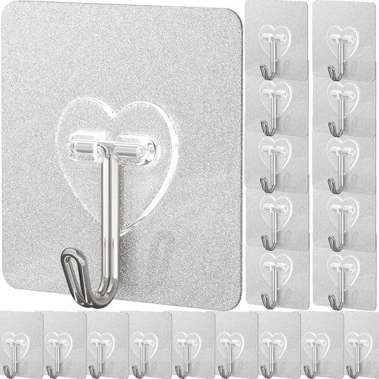 DGYB 20 Pcs Adhesive Hooks for Hanging 22lb Self Adhesive Wall Hooks Heavy Duty Waterproof Transparent Sticky Hook for Shower Home Bathroom Kitchen Office