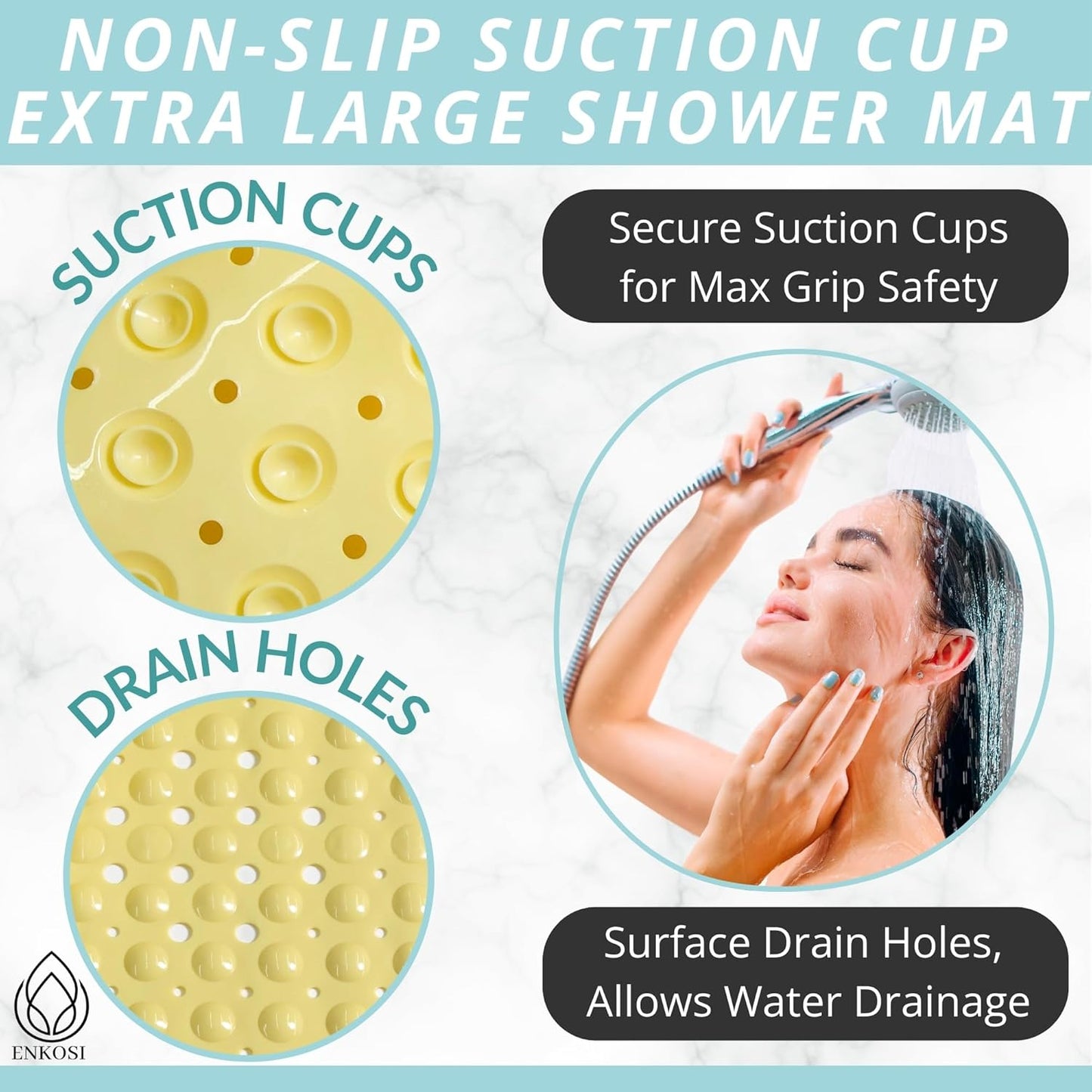 ENKOSI Bath Mat - Large Non Slip Bathtub & Shower Mat - Extra Long 40 x 16 Inch Bathroom Mats for Tub Nonslip Anti Slip Bathmats (Yellow), 1 Pack