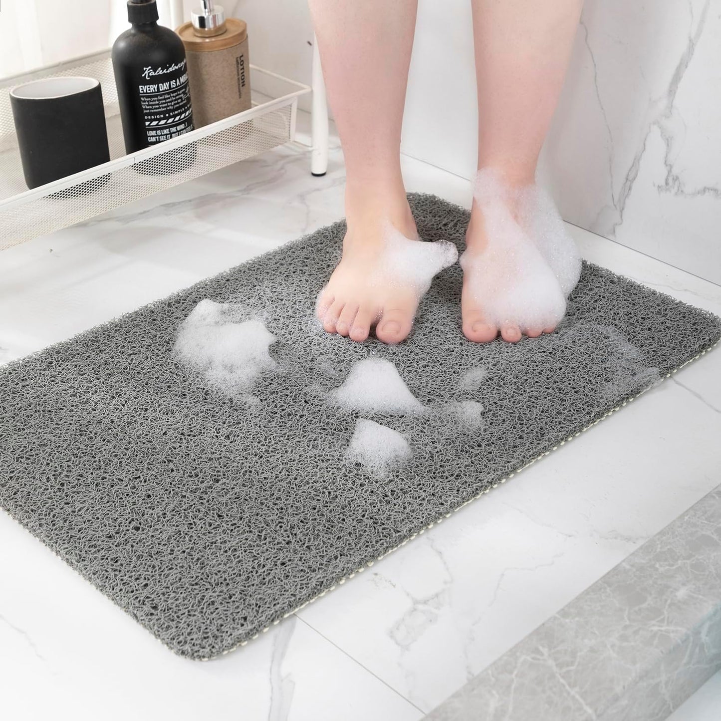 Non Slip Bathtub Mat, Anti Slip Shower Mat, Quick Drying Bath Tub Mats, Foot Scrubber Mat, Anti Slip Mat for Tub, Floor, Bathroom, Home, Kitchen, Hotel (Grey 32”x17”)