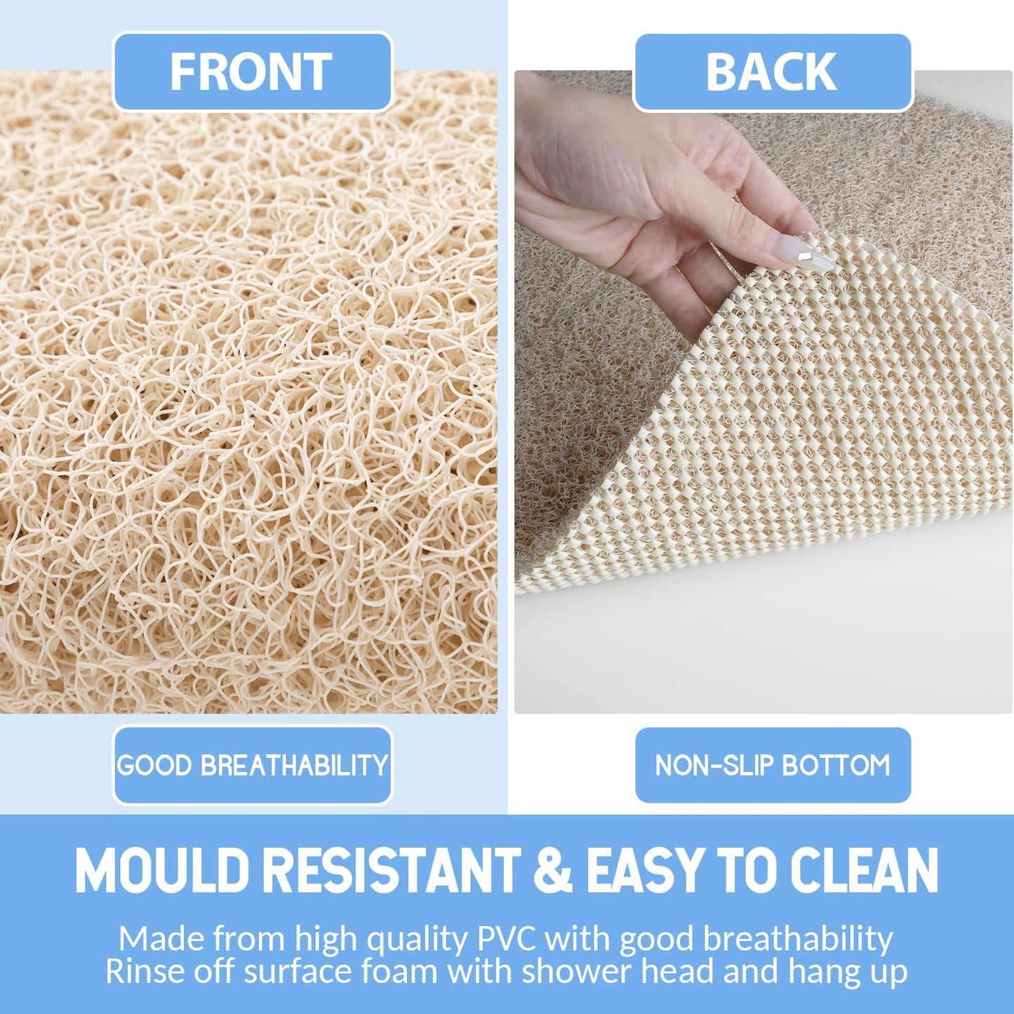 Non-Slip Bathtub Mat, Anti Slip Shower Mat, Fast Drying Bathtub Mats, Foot Scrubber Mat, Anti Slip Mat for Tub, Floor, Bathroom, Kitchen, Home, Hotel (Beige 36"×24")