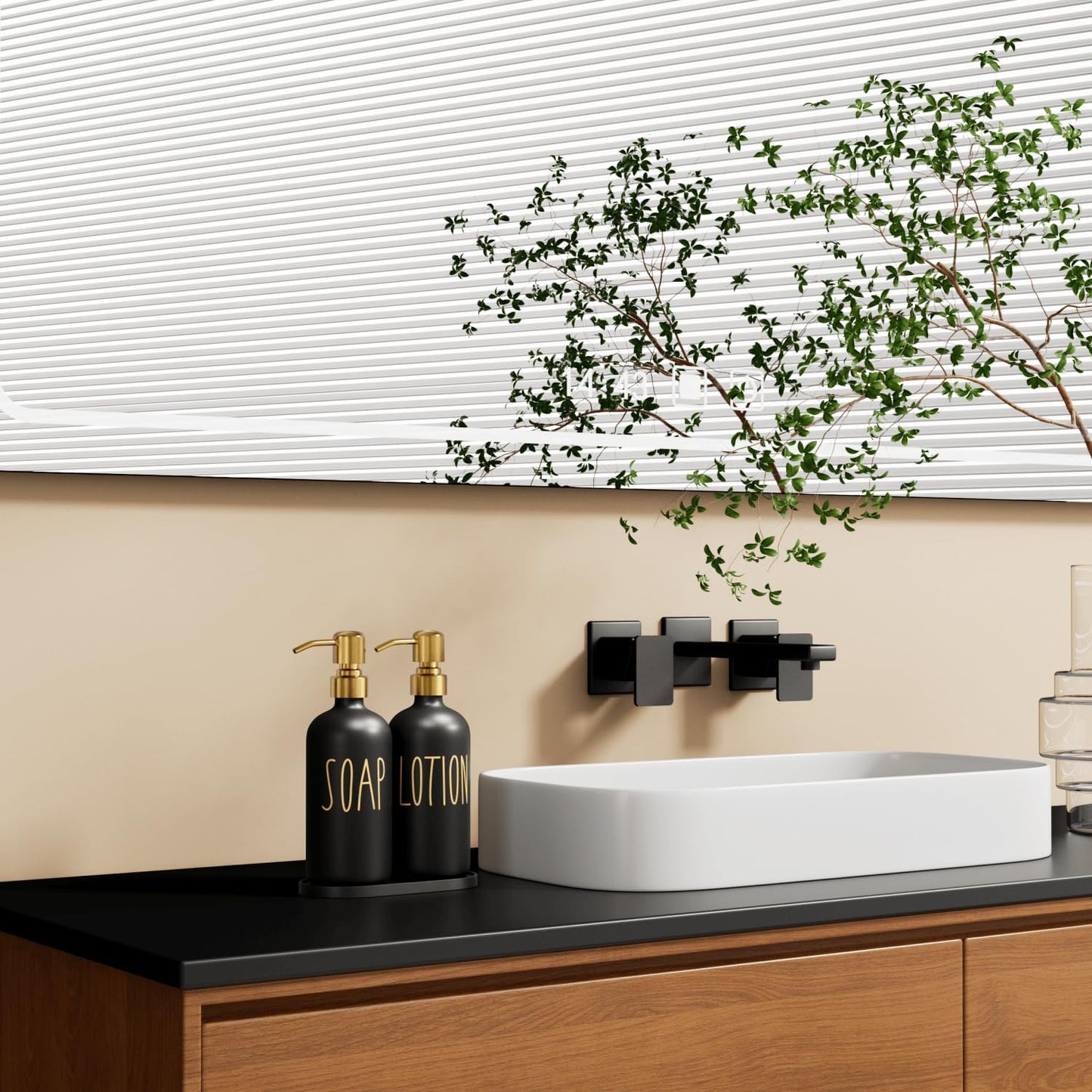 MOMEEMO Bathroom Soap Dispenser Set, Contains Hand Soap and Lotion Dispenser, Suitable for Black and Gold Bathroom Decor. (Black & Gold)