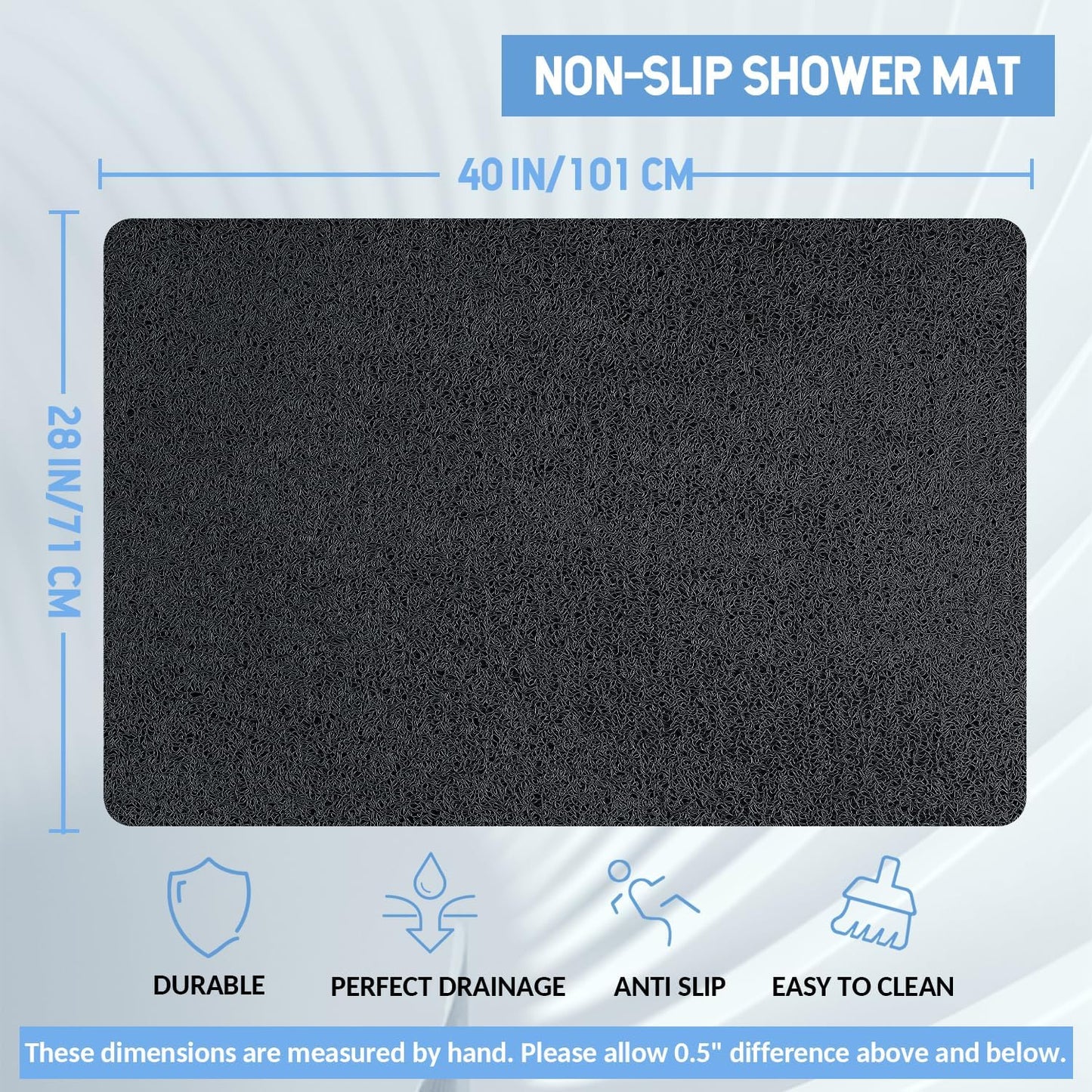 Non-Slip Bathtub Mat, Anti Slip Shower Mat, Fast Drying Bathtub Mats, Foot Scrubber Mat, Anti Slip Mat for Tub, Floor, Bathroom, Kitchen, Home, Hotel (Black 40"×28")